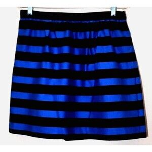 INC INTERNATIONAL CONCEPTS 8 Vivid Royal Blue Black Cotton Stripe A-Line Skirt